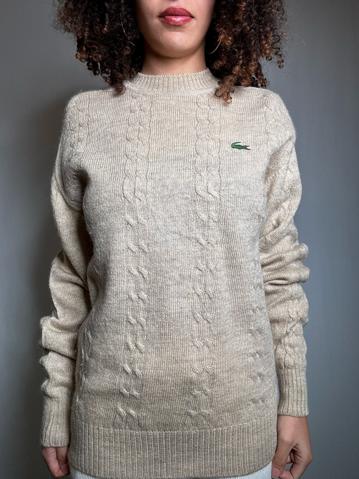 Pull beige tressé Lacoste L vintage