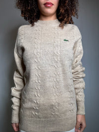Pull beige tressé Lacoste L vintage