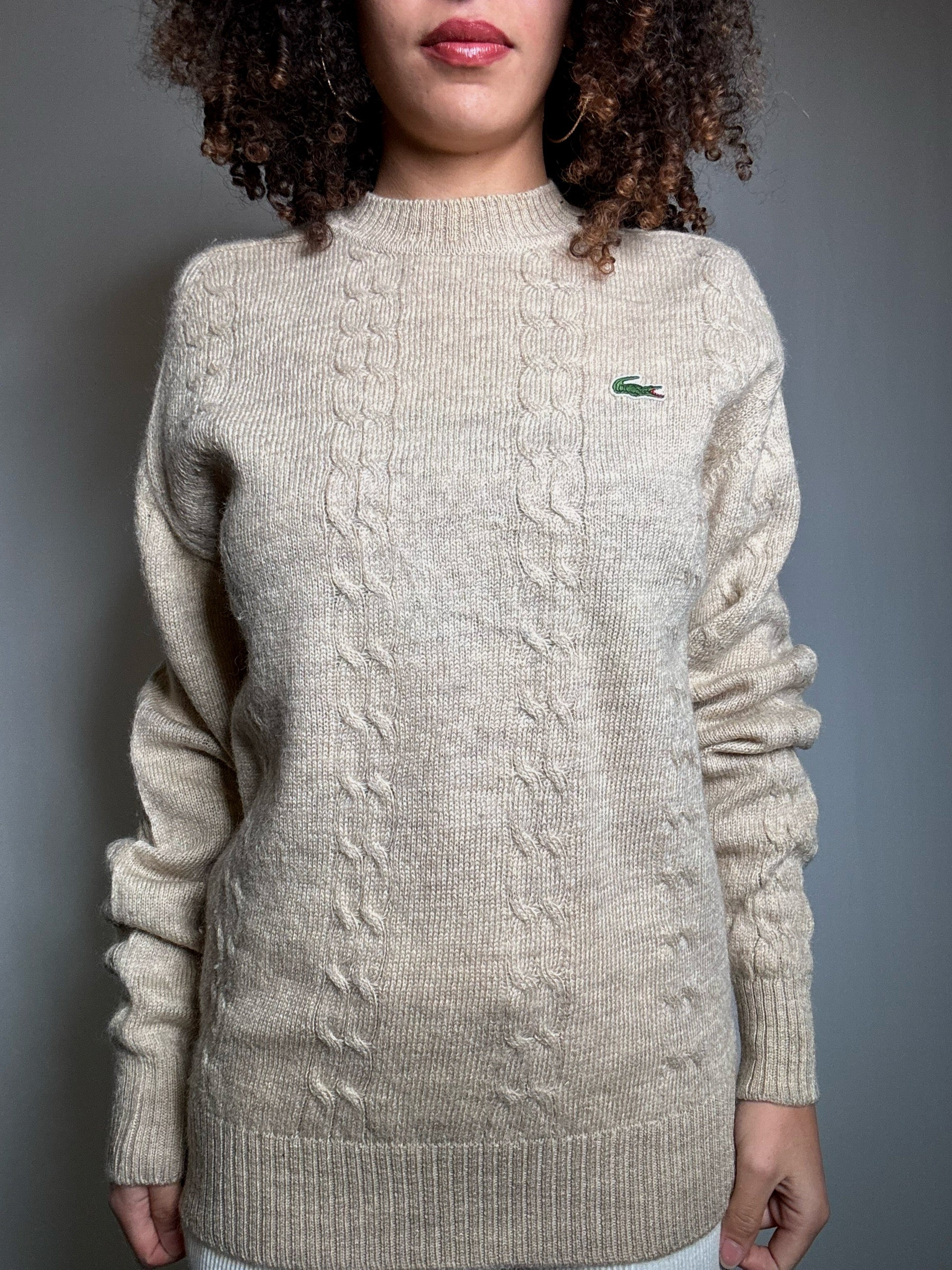 Pull beige tressé Lacoste L vintage