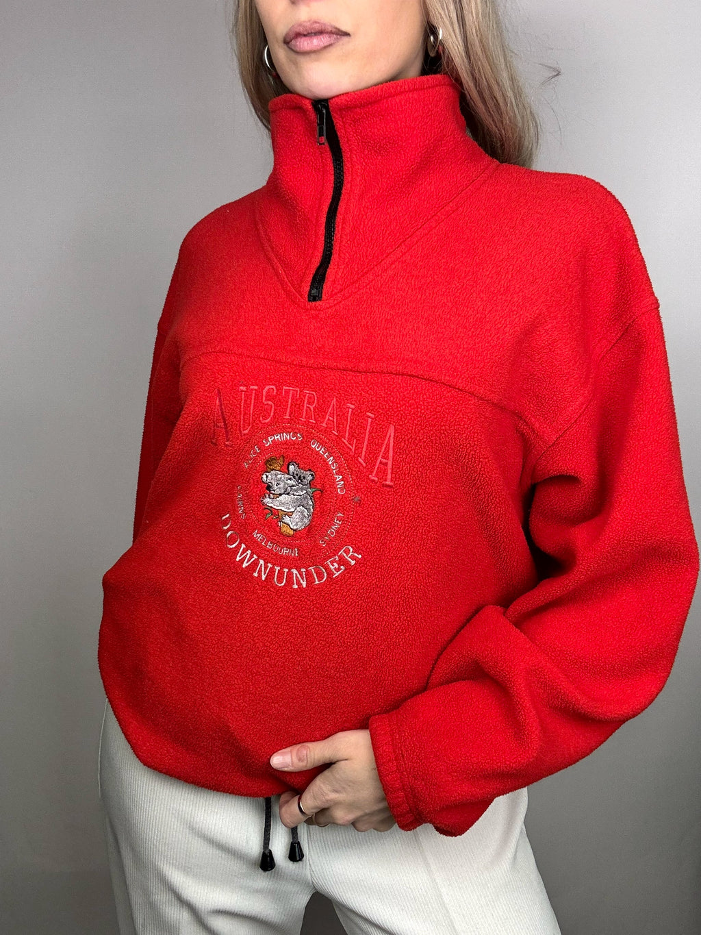 Vintage L red zip-neck fleece