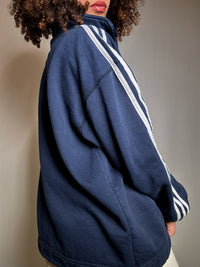 Sweatshirt Adidas Marineblau mit Stehkragen, Reißverschluss, Größe M, Vintage