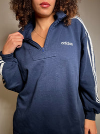 Sweatshirt Adidas Marineblau mit Stehkragen, Reißverschluss, Größe M, Vintage