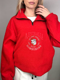 Vintage L red zip-neck fleece
