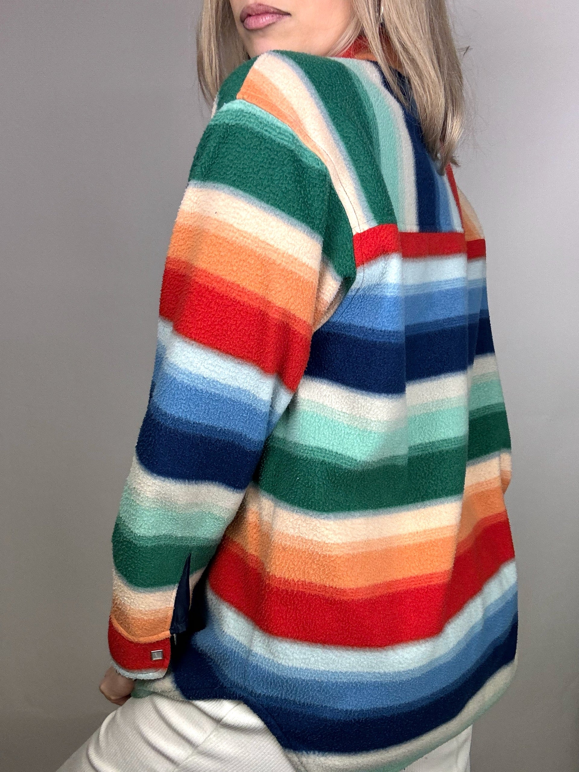 Vintage M Regenbogen Druckknopf Fleeceshirt