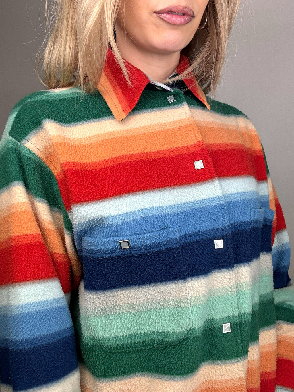 Vintage M Regenbogen Druckknopf Fleeceshirt