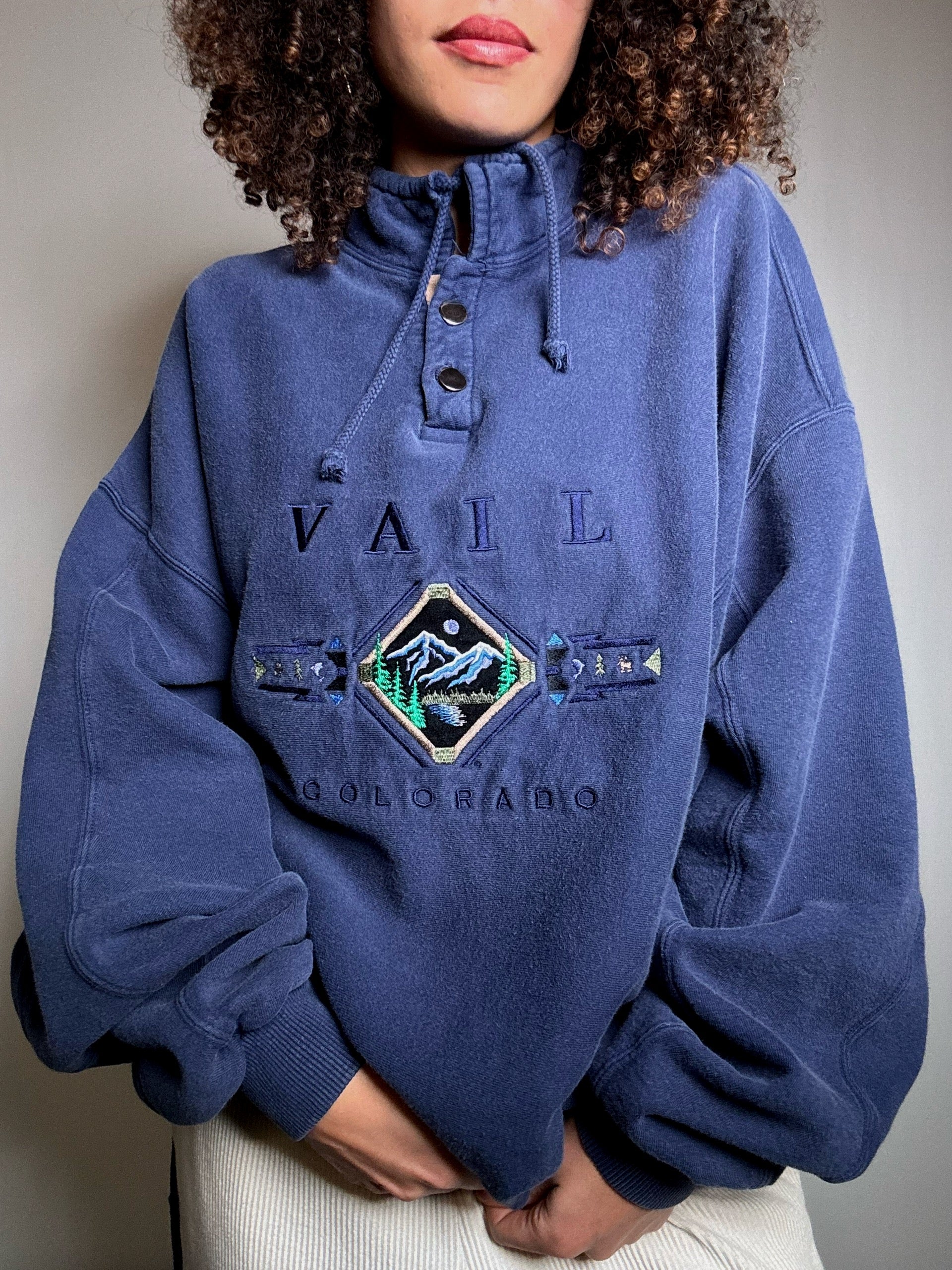 Sweat col montant marine L vintage