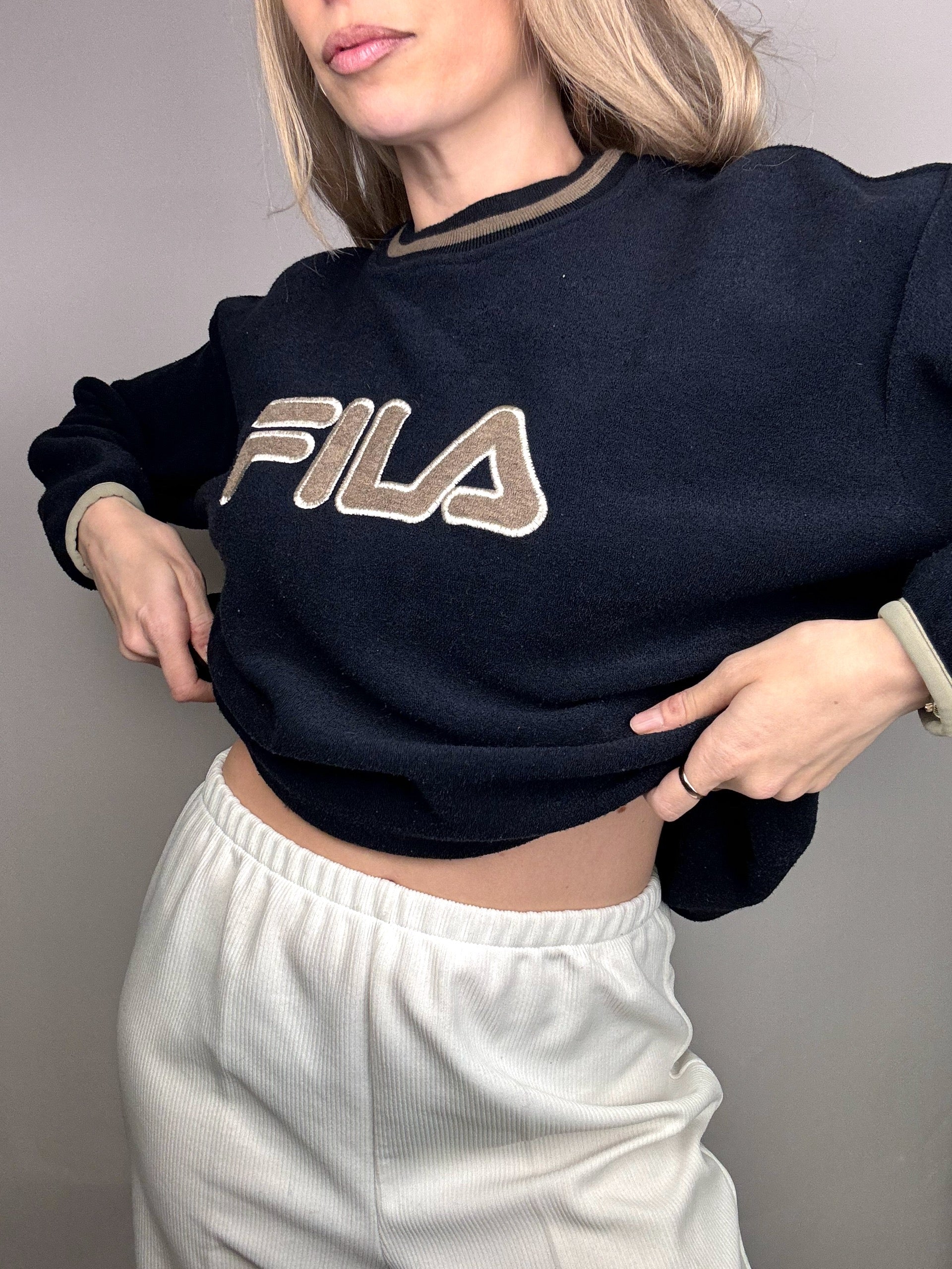 FILA XL Vintage Marineblaues Fleece mit Rundhalsausschnitt