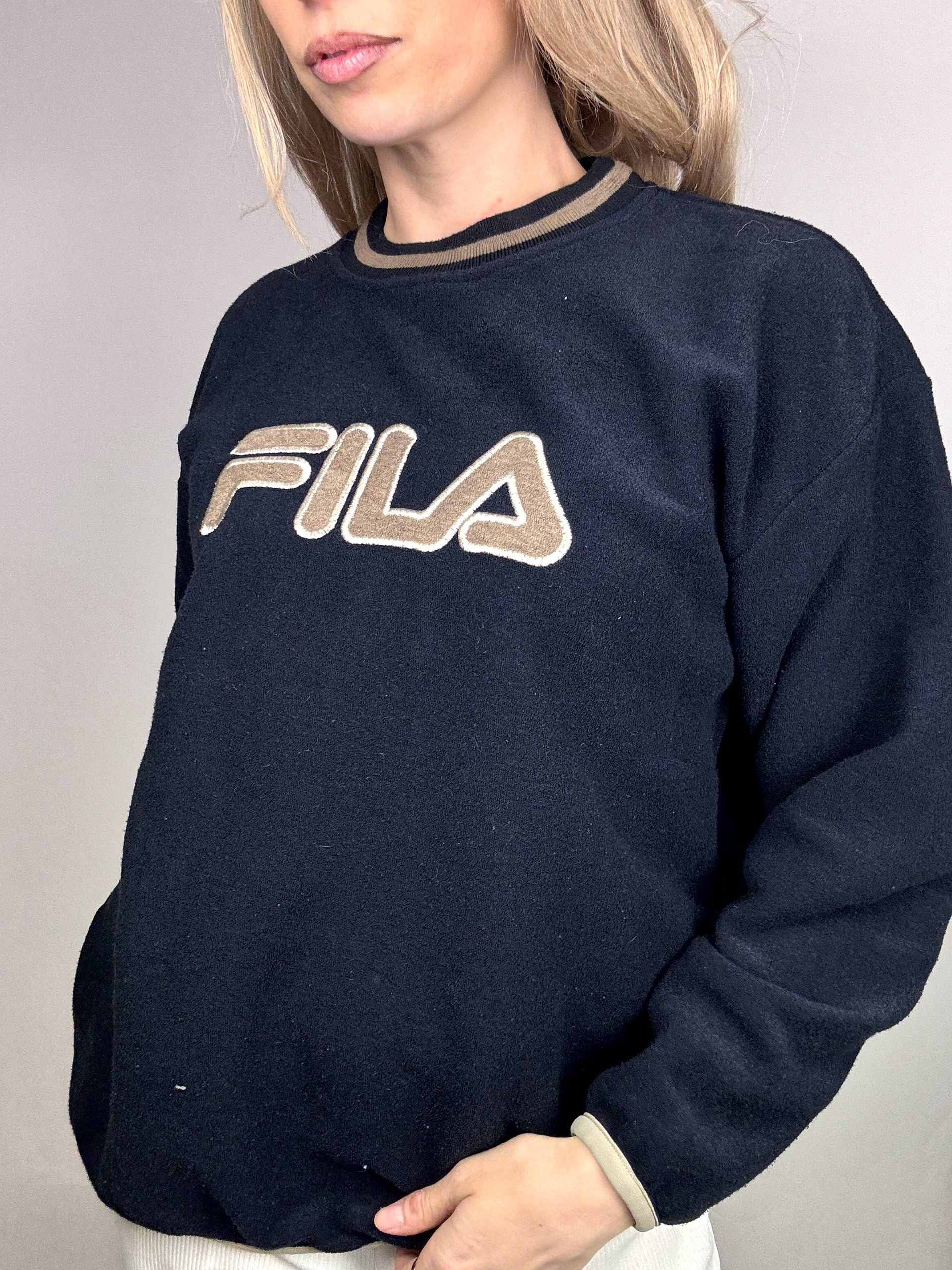 FILA XL Vintage Marineblaues Fleece mit Rundhalsausschnitt