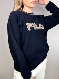 FILA XL Vintage Marineblaues Fleece mit Rundhalsausschnitt