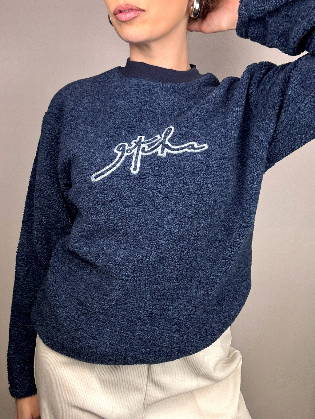 Vintage XL meliert blau Rundhals Fleece