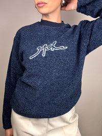 Vintage XL meliert blau Rundhals Fleece