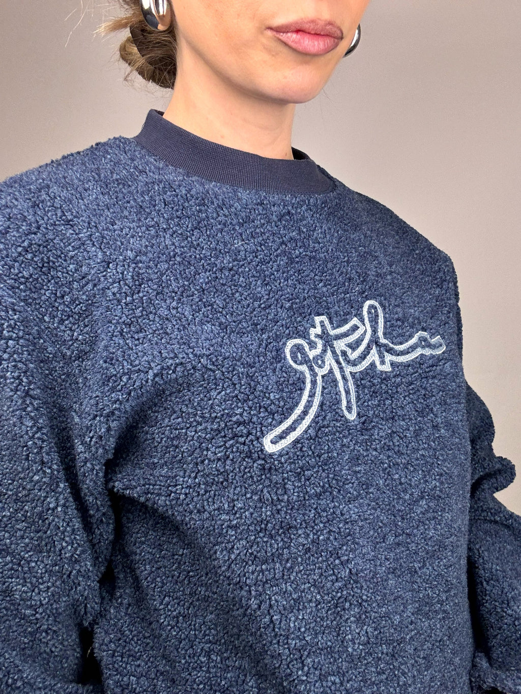 Vintage XL meliert blau Rundhals Fleece