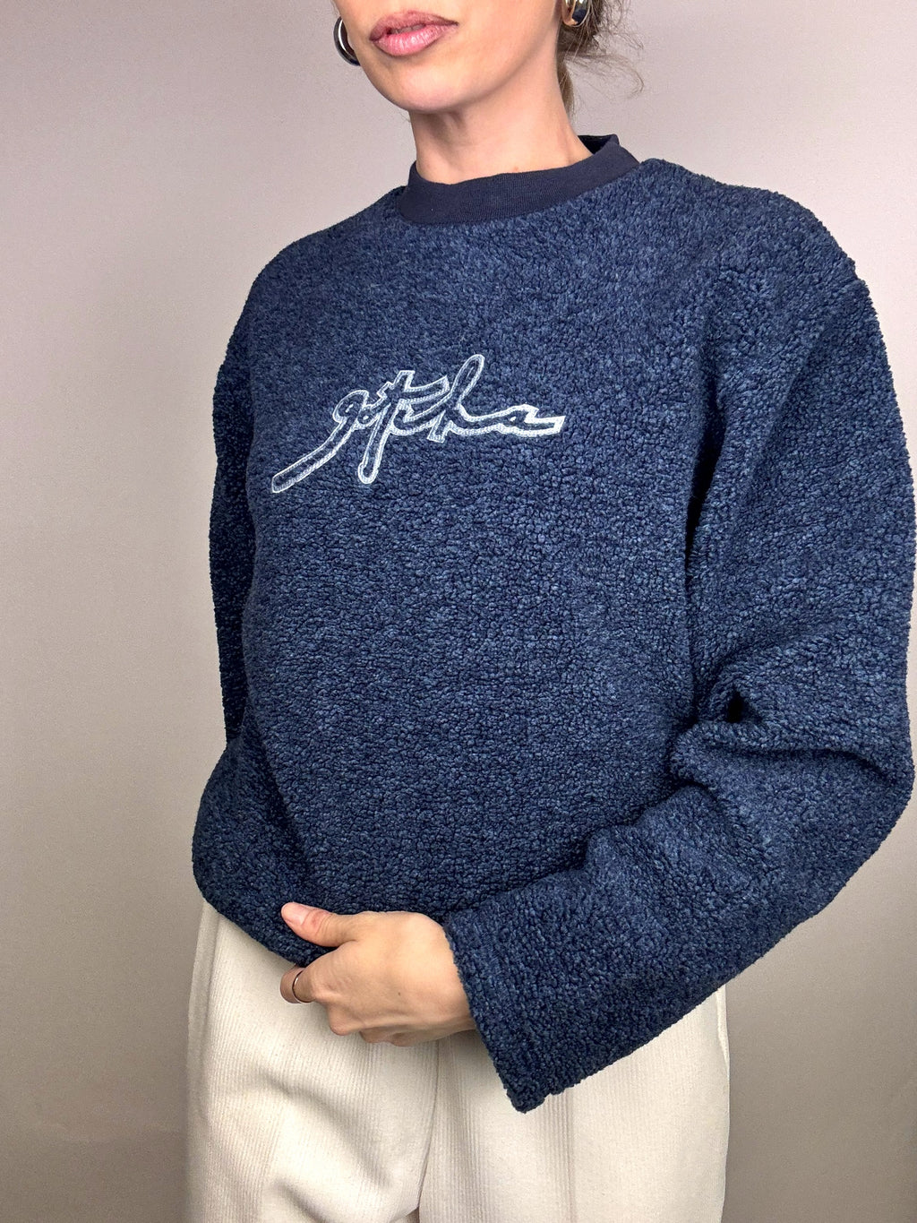 Vintage XL meliert blau Rundhals Fleece