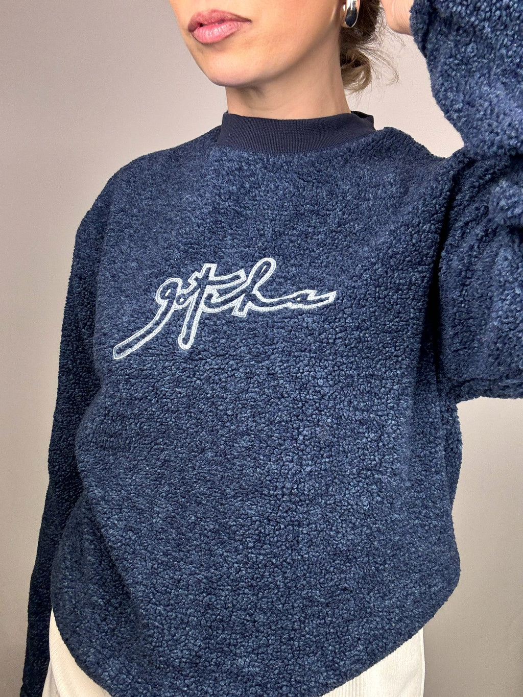 Vintage XL meliert blau Rundhals Fleece