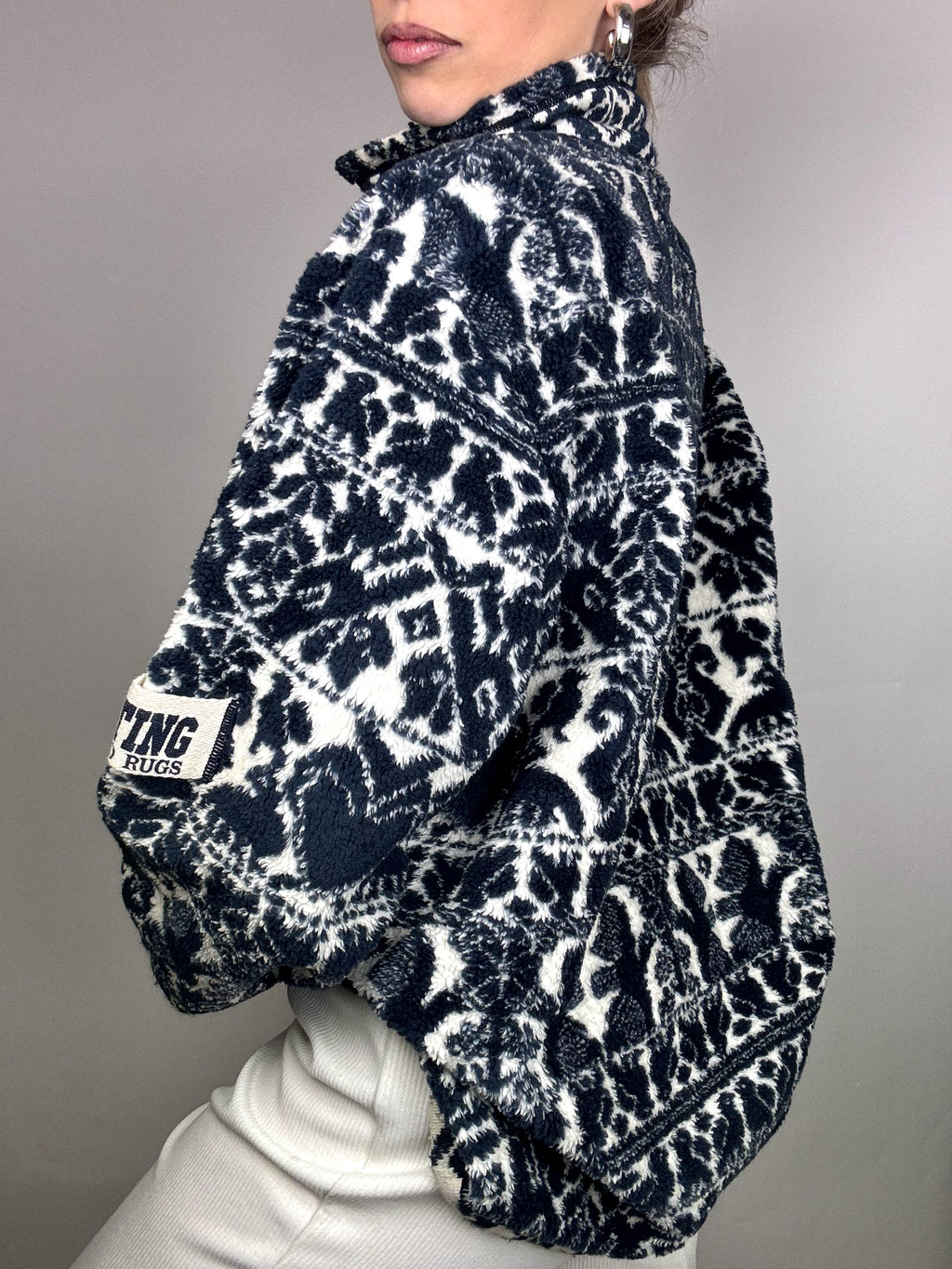 Vintage M Black and White Patterned Thick Fleece