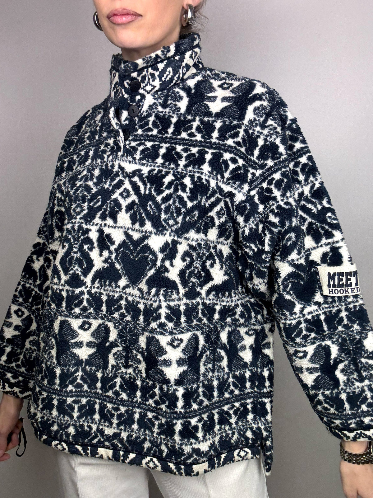 Vintage M Black and White Patterned Thick Fleece