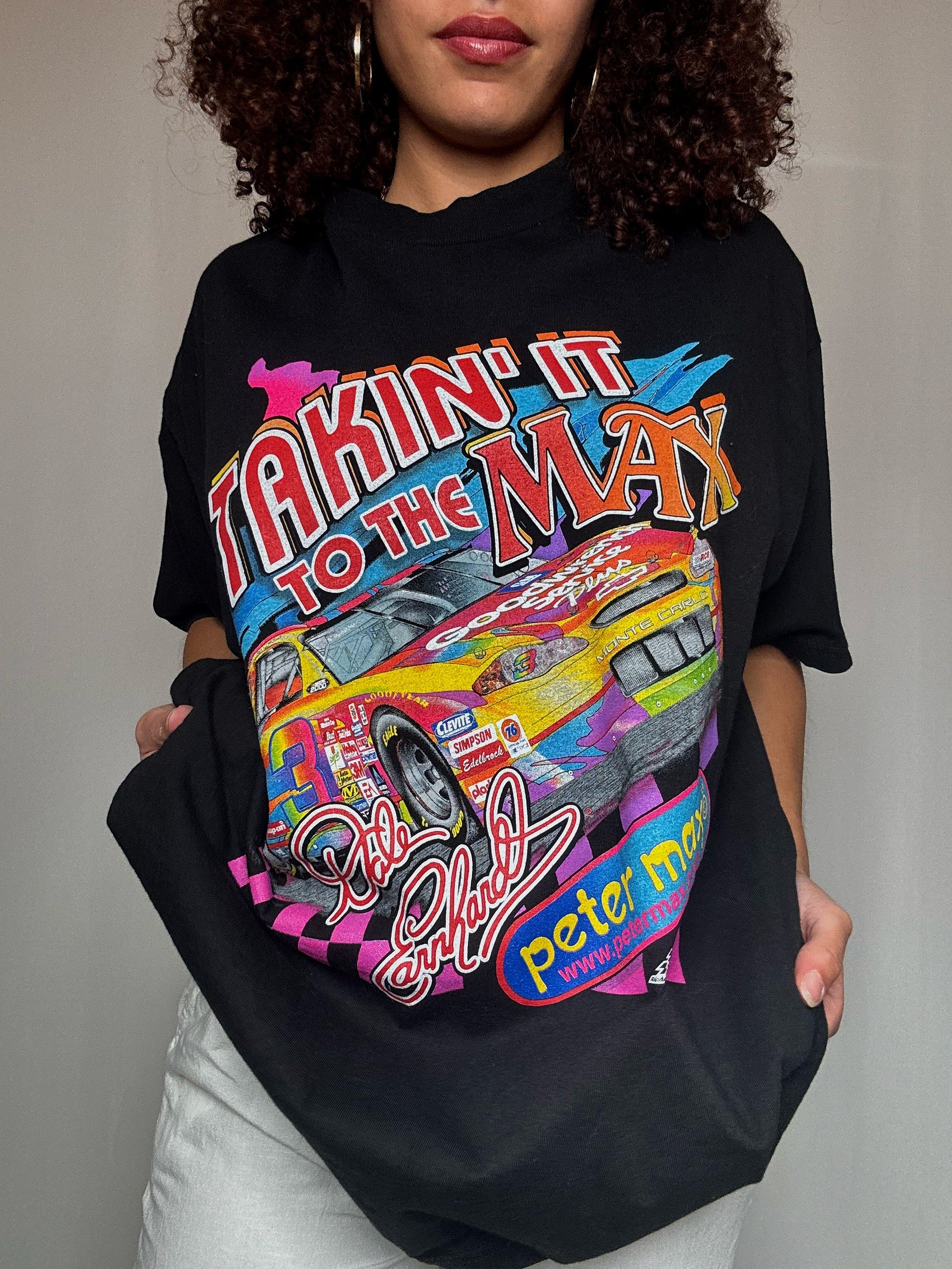 Black L vintage racing t-shirt