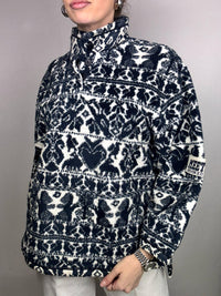 Vintage M Black and White Patterned Thick Fleece