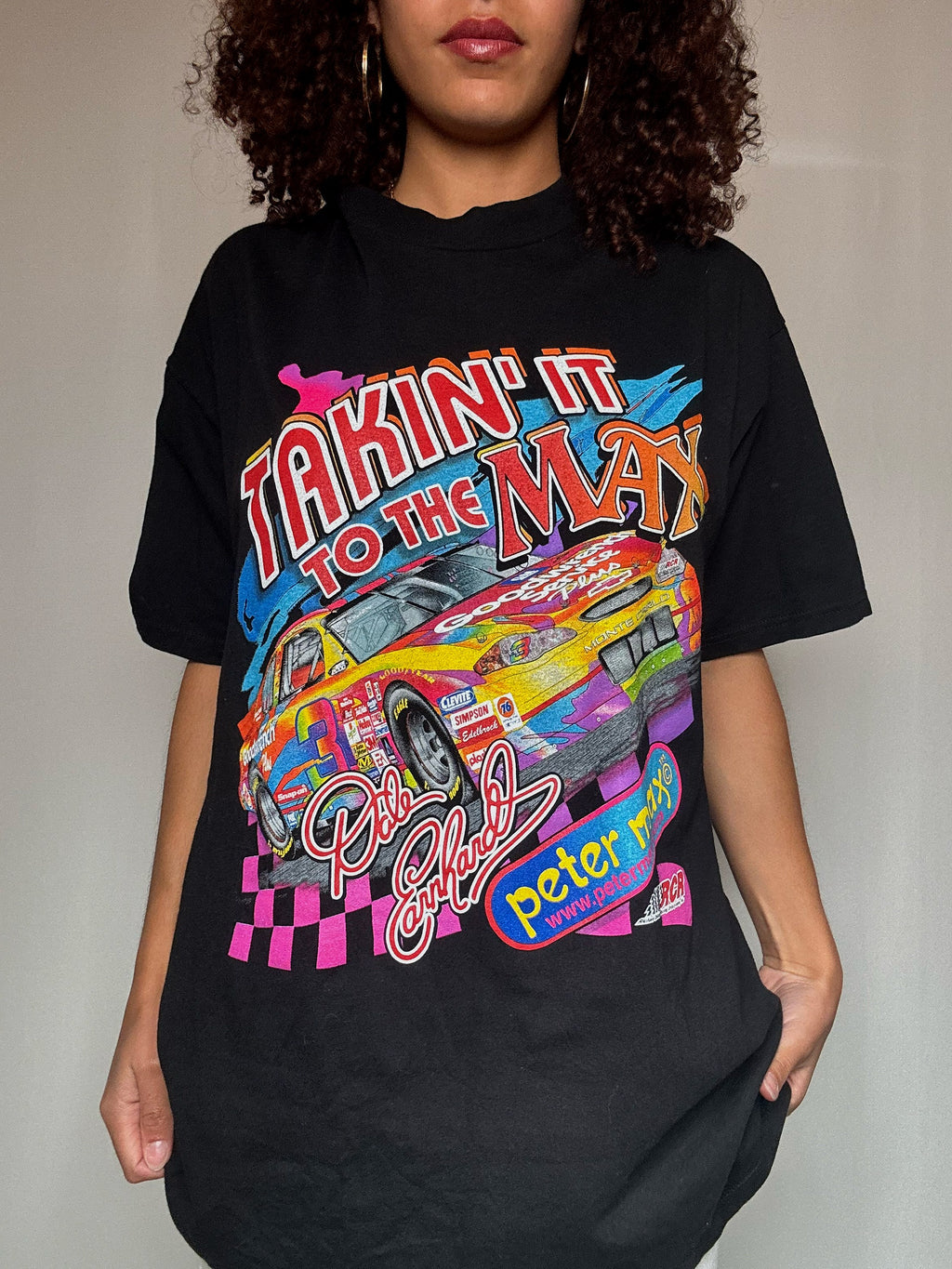 Black L vintage racing t-shirt