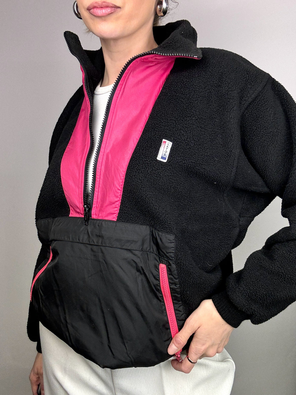 Black and pink graphic fleece S/M vintage