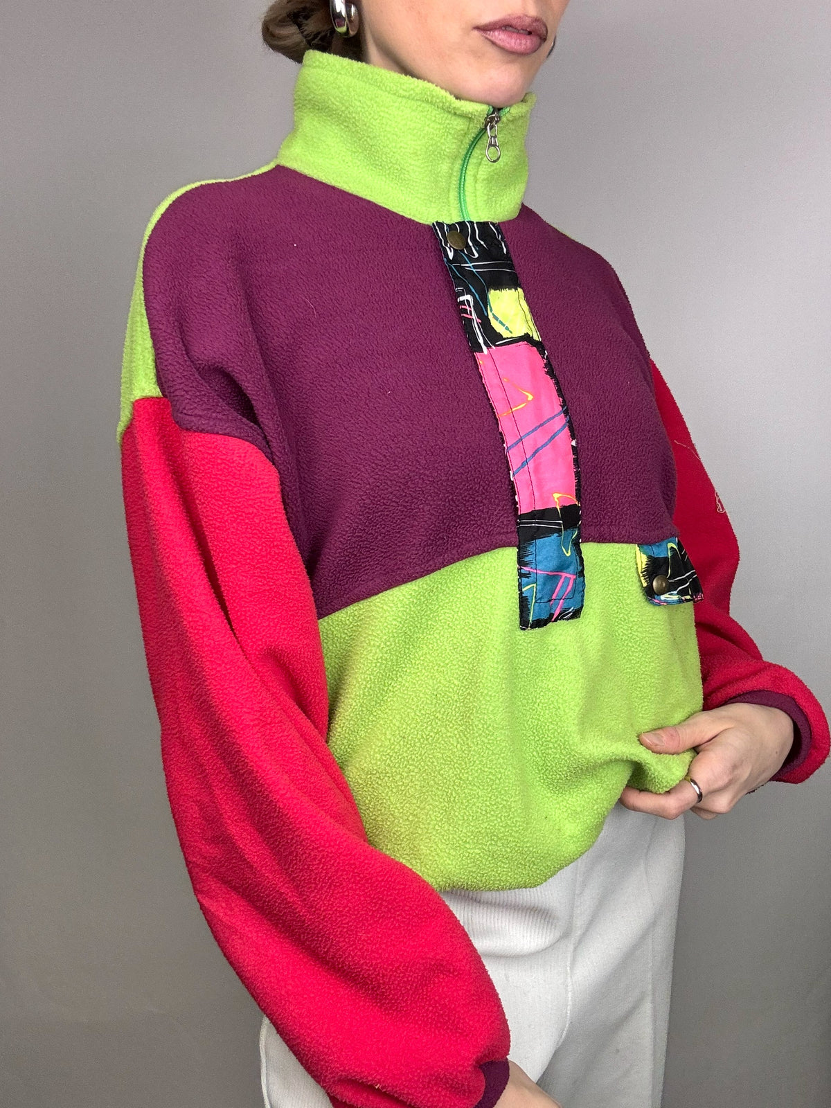 Polaire bloc color col zippé L vintage