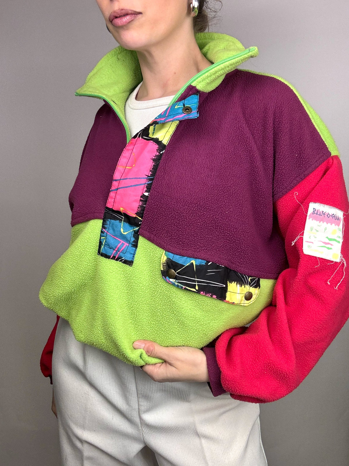 Polaire bloc color col zippé L vintage
