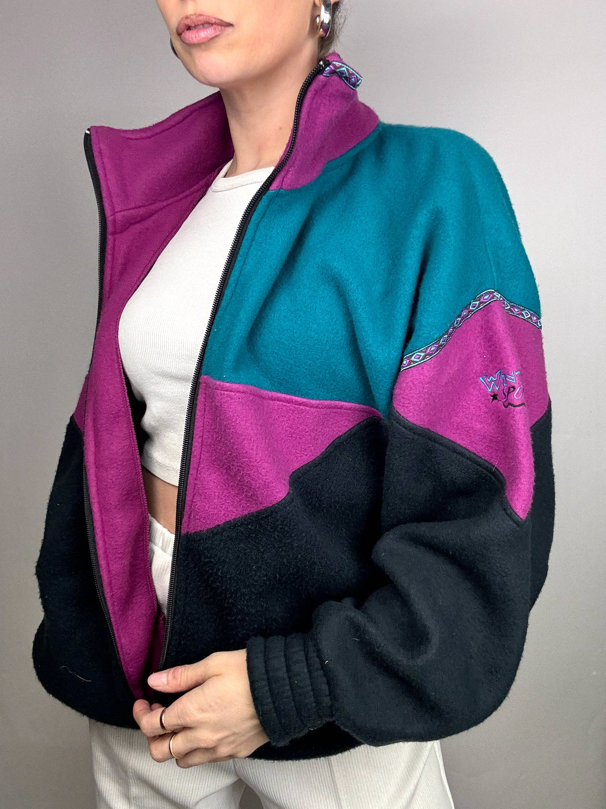 Vintage L color block zip-up fleece