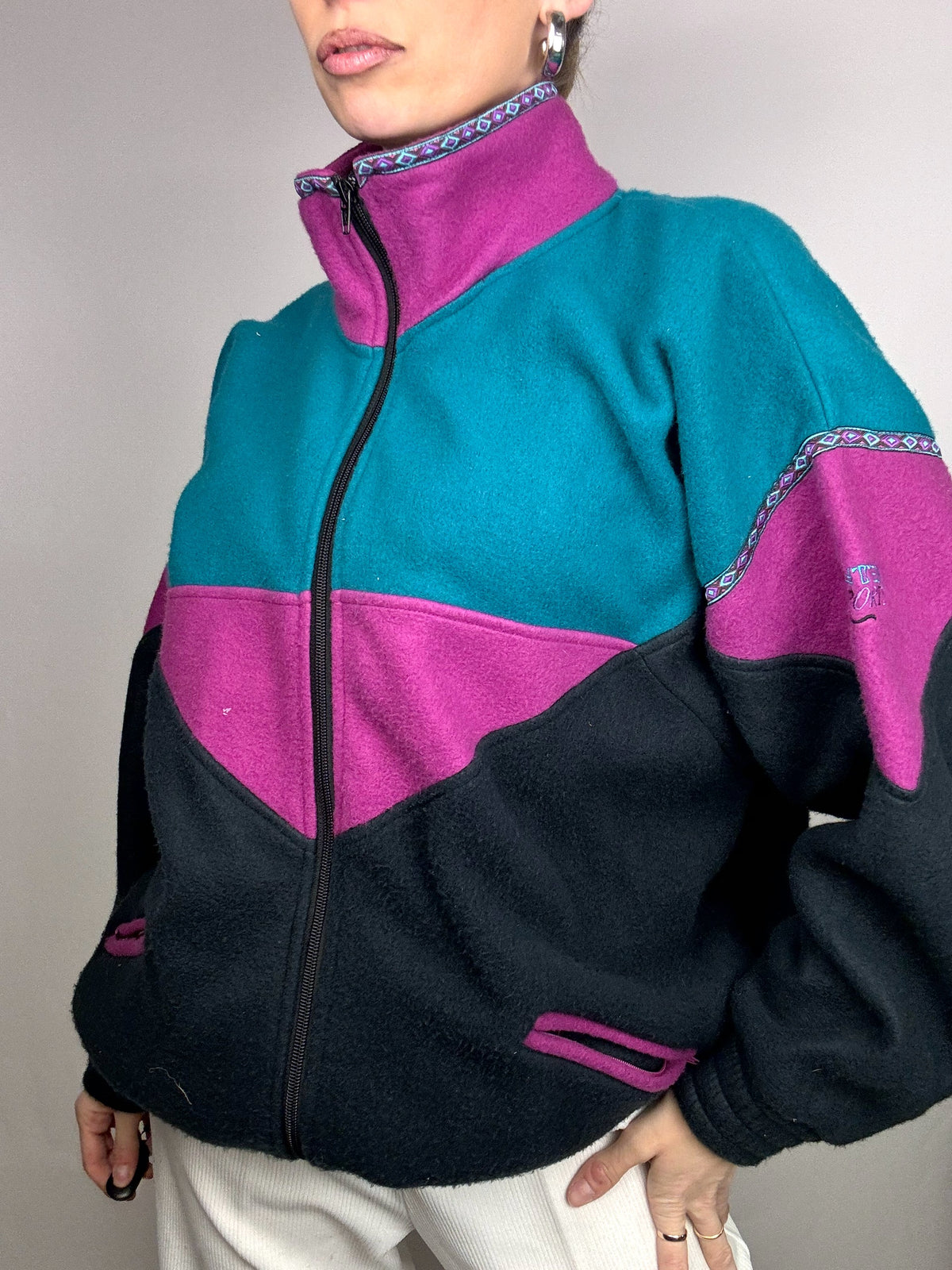 Vintage L color block zip-up fleece