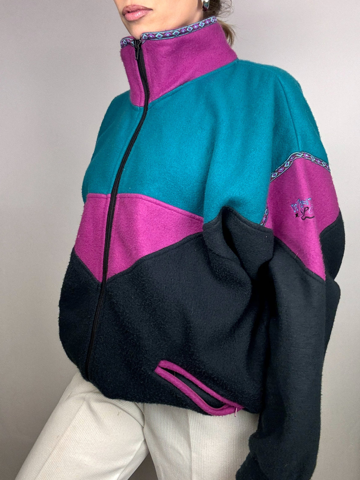 Vintage L color block zip-up fleece