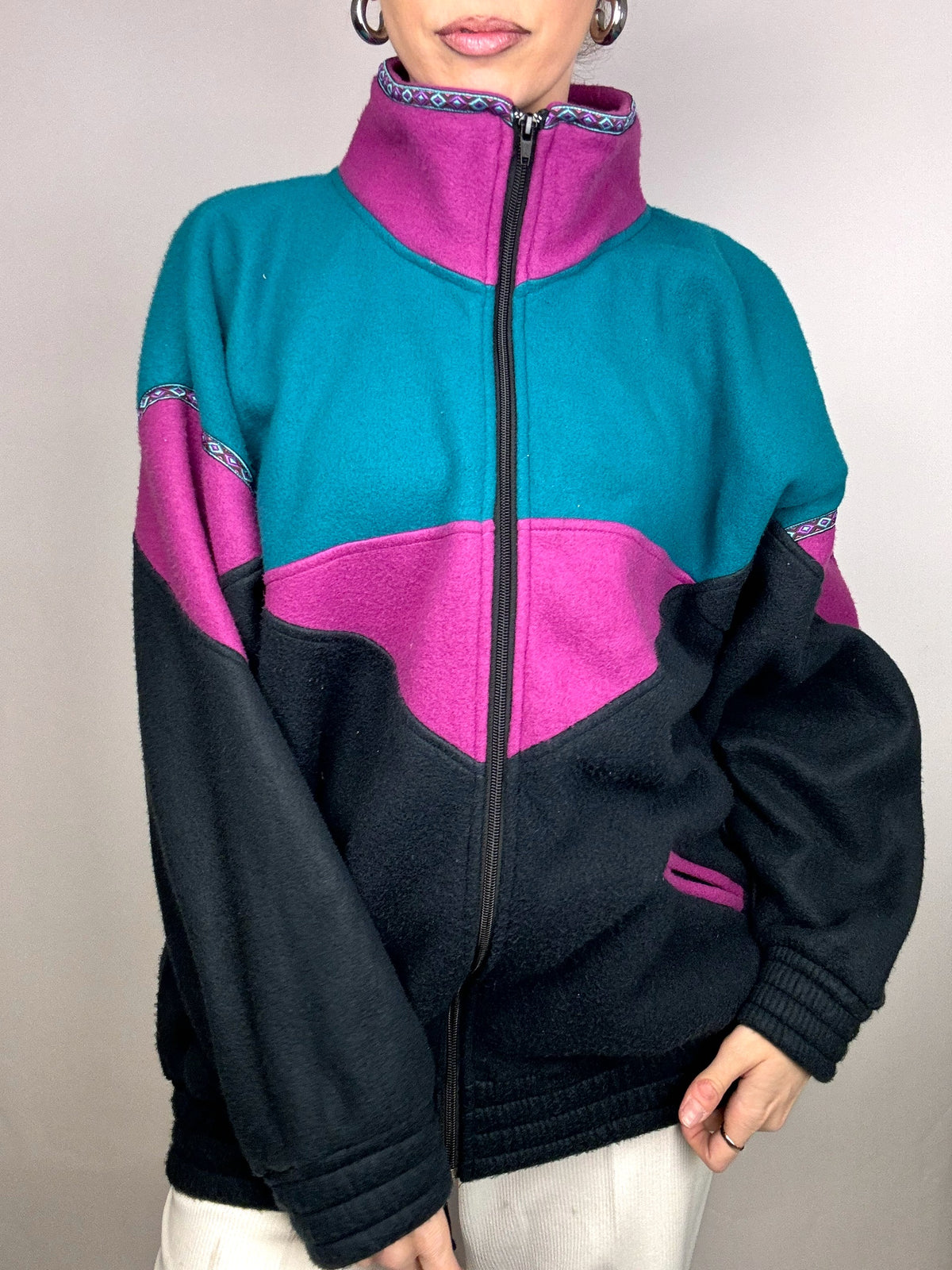 Vintage L color block zip-up fleece