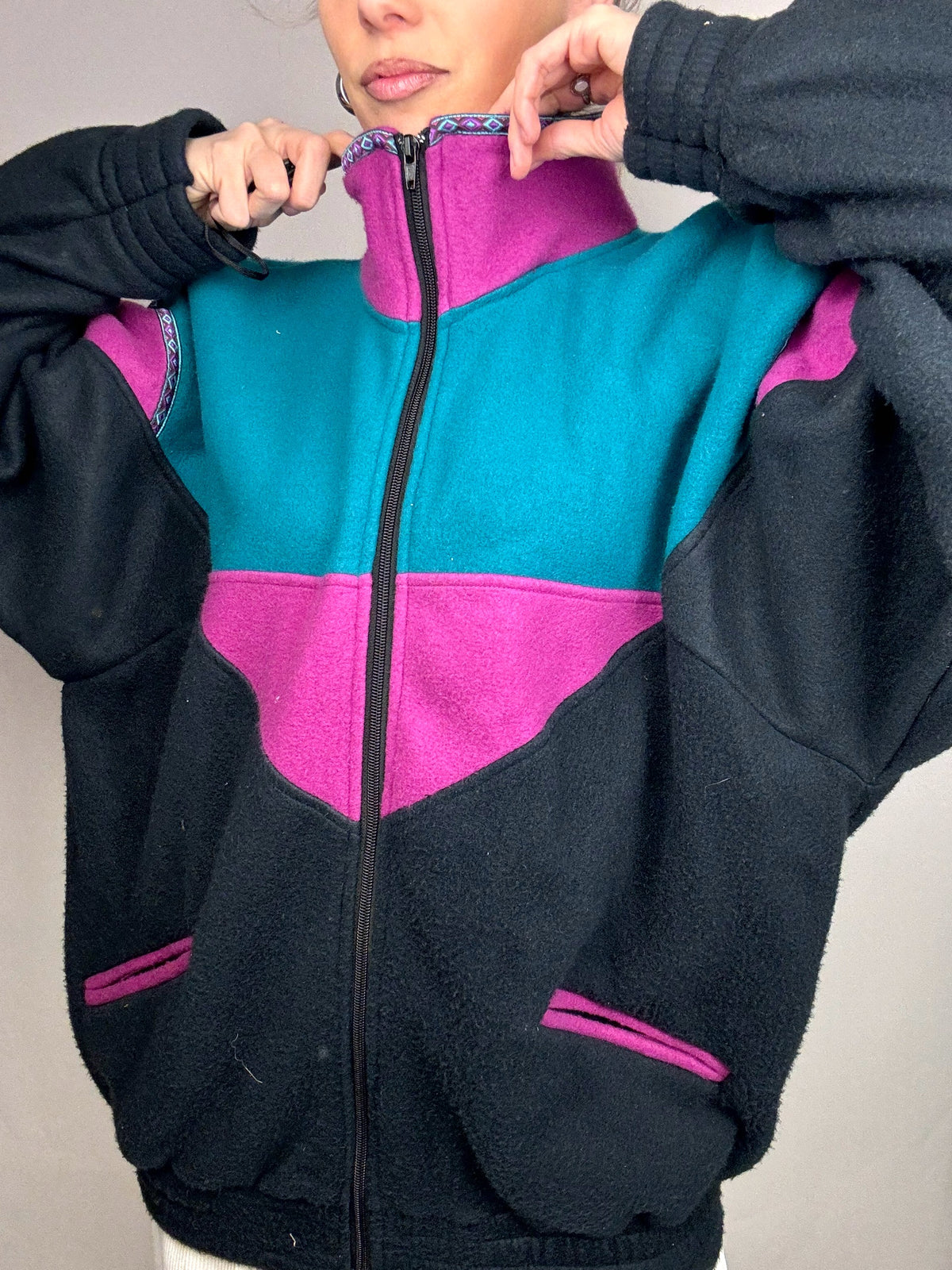 Vintage L color block zip-up fleece