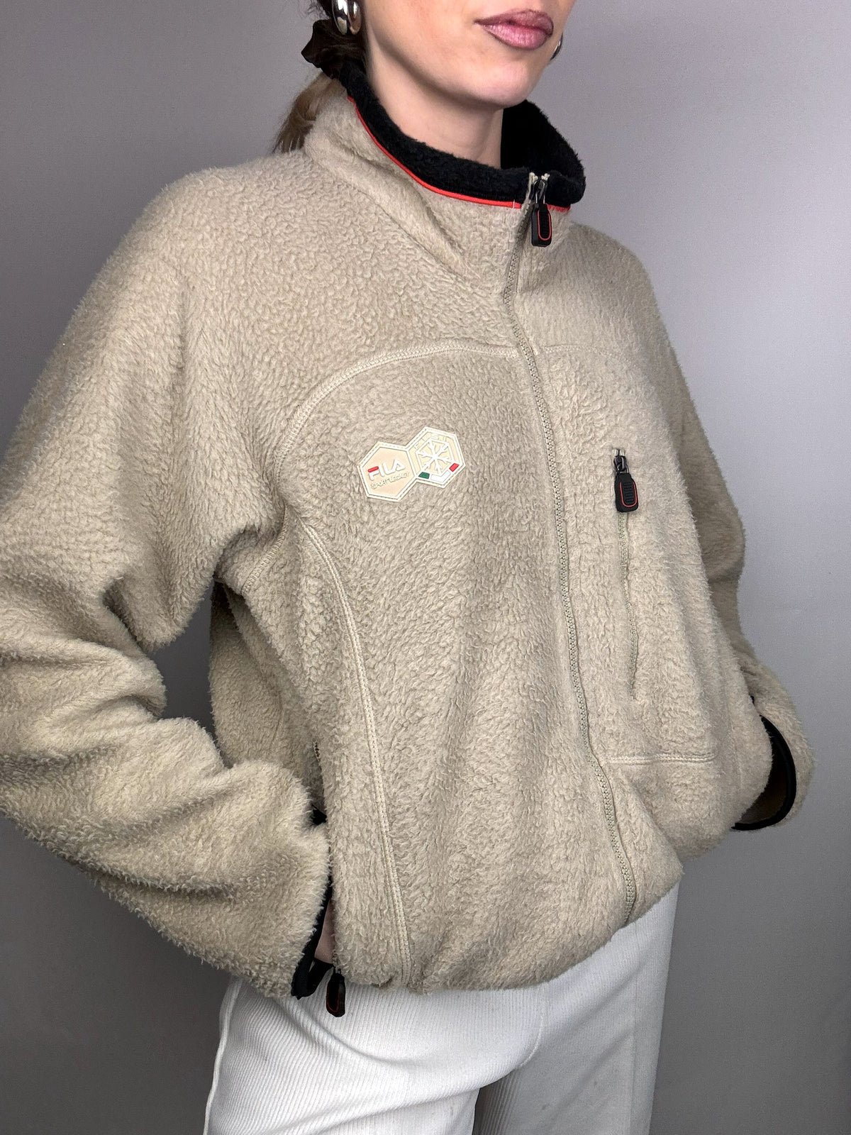 FILA M Vintage Beige Zip-Up Fleece