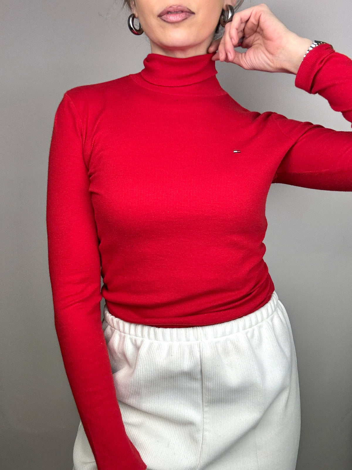 Vintage Tommy Hilfiger S Red Turtleneck Slim Fit Sweater