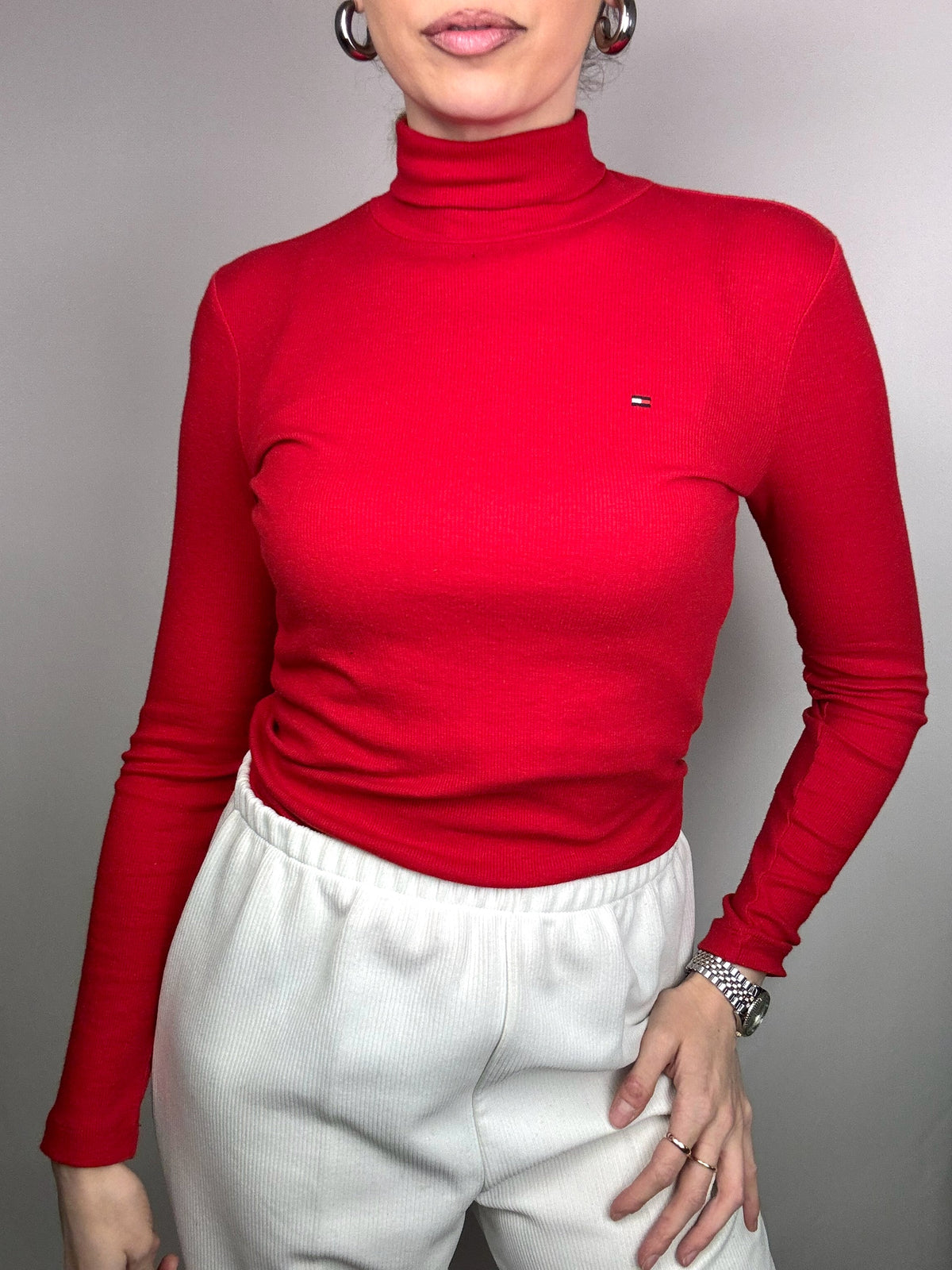 Vintage Tommy Hilfiger S Red Turtleneck Slim Fit Sweater