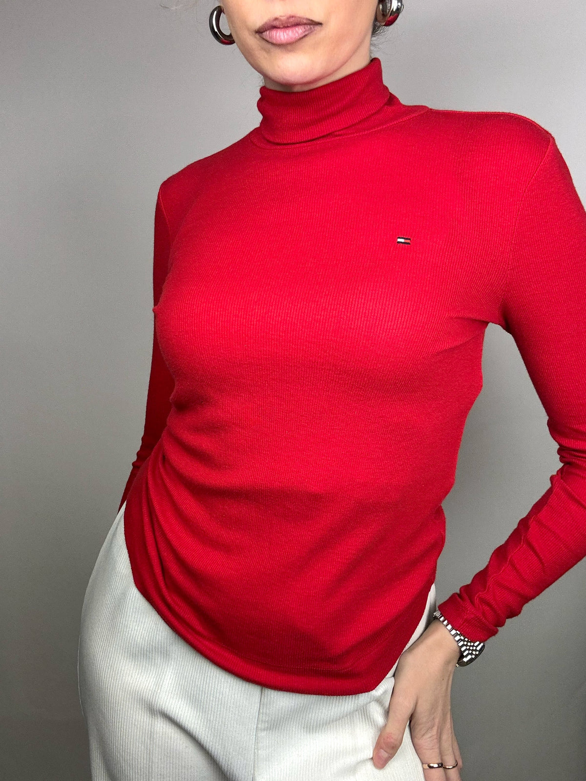 Vintage Tommy Hilfiger S Red Turtleneck Slim Fit Sweater