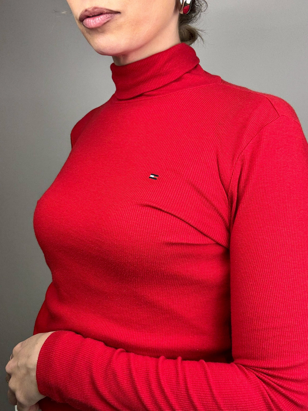 Vintage Tommy Hilfiger S Red Turtleneck Slim Fit Sweater