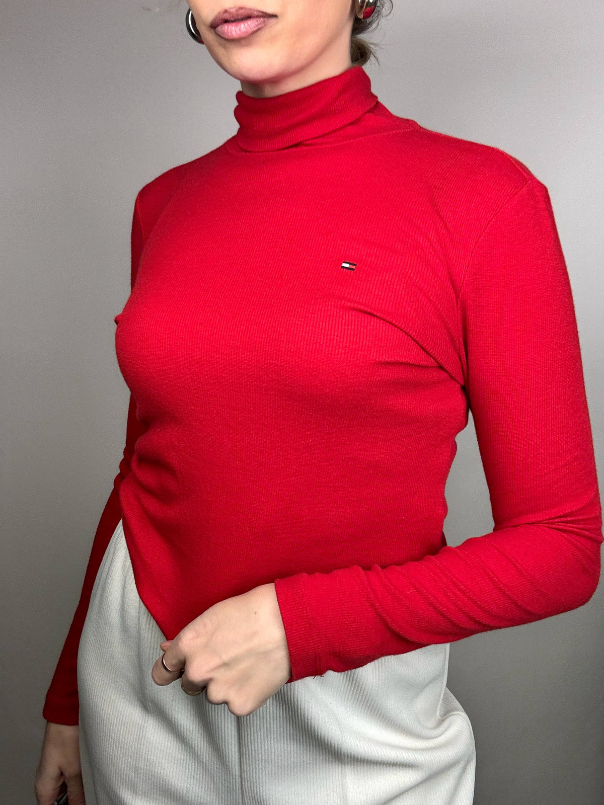 Vintage Tommy Hilfiger S Red Turtleneck Slim Fit Sweater