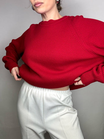 Pull a col rond rouge L vintage