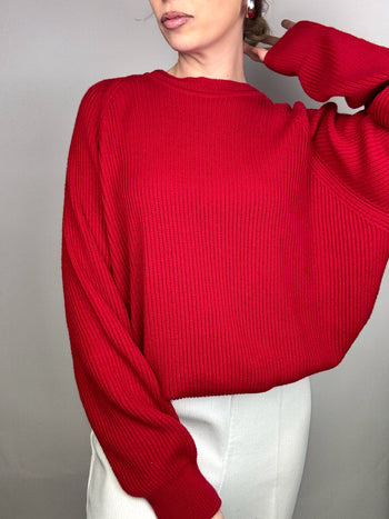 Pull a col rond rouge L vintage