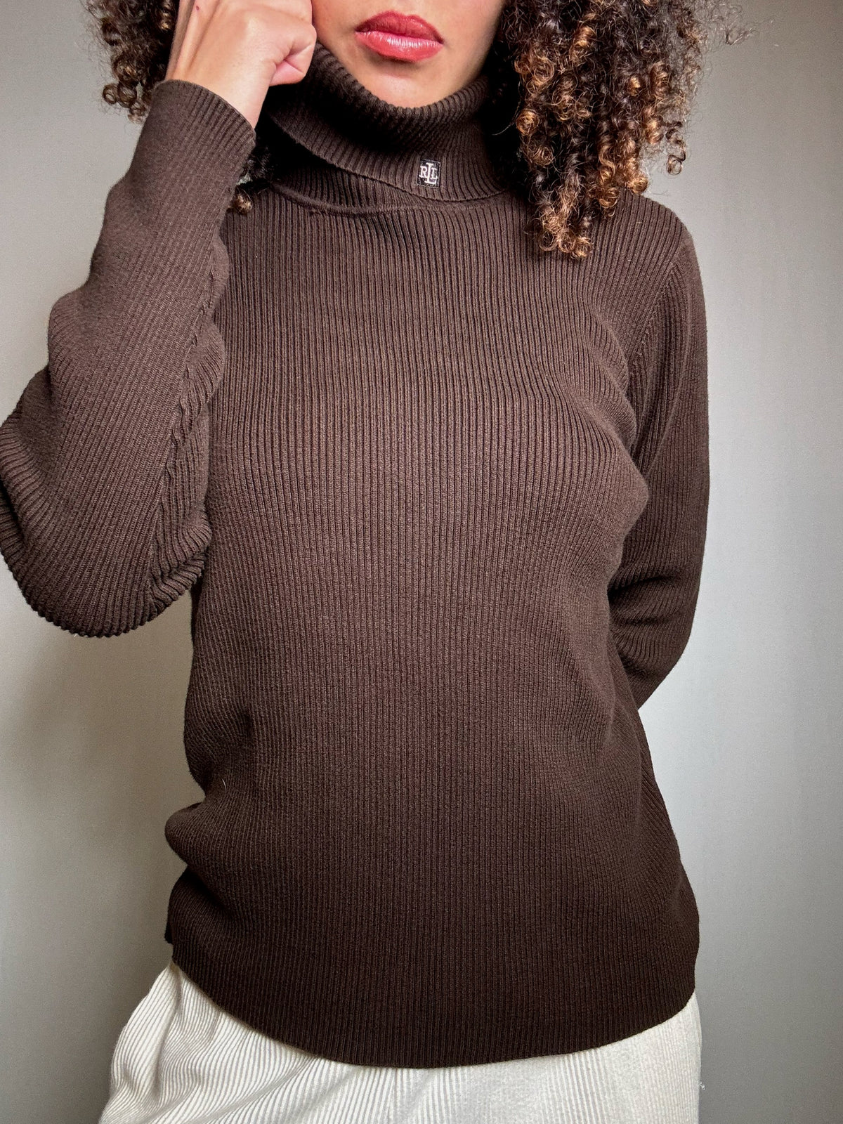 Pull moulant brun Ralph Lauren M vintage