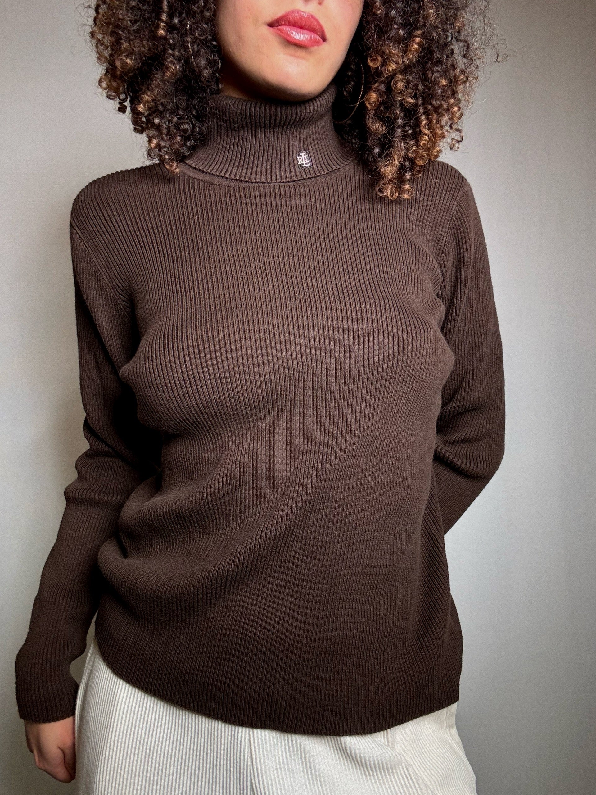 Pull moulant brun Ralph Lauren M vintage