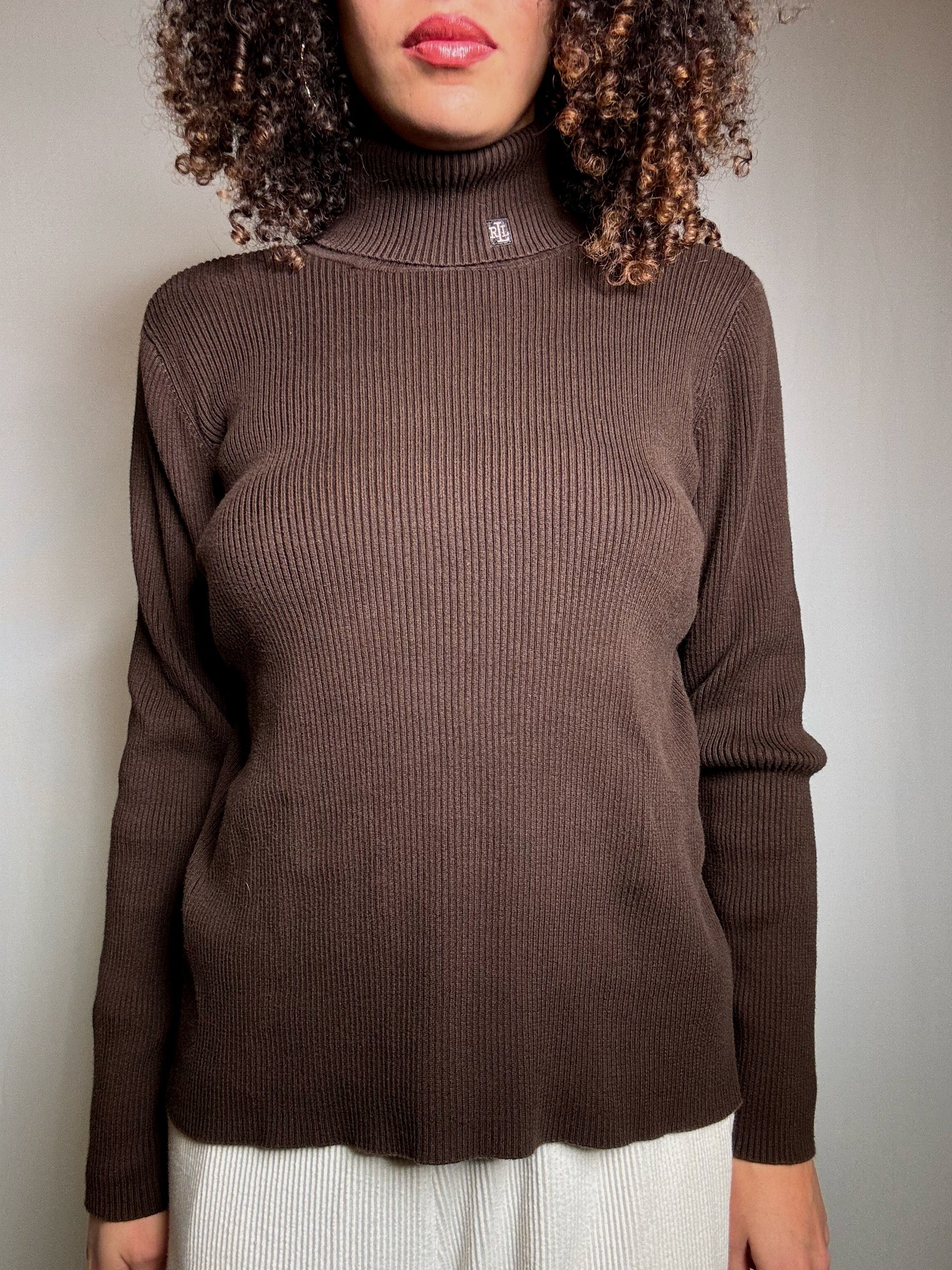 Pull moulant brun Ralph Lauren M vintage