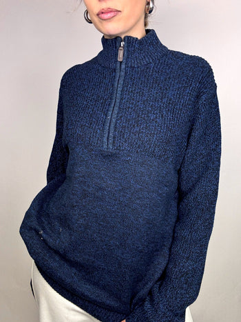 Pull à col cheminée bleu IZOD L vintage