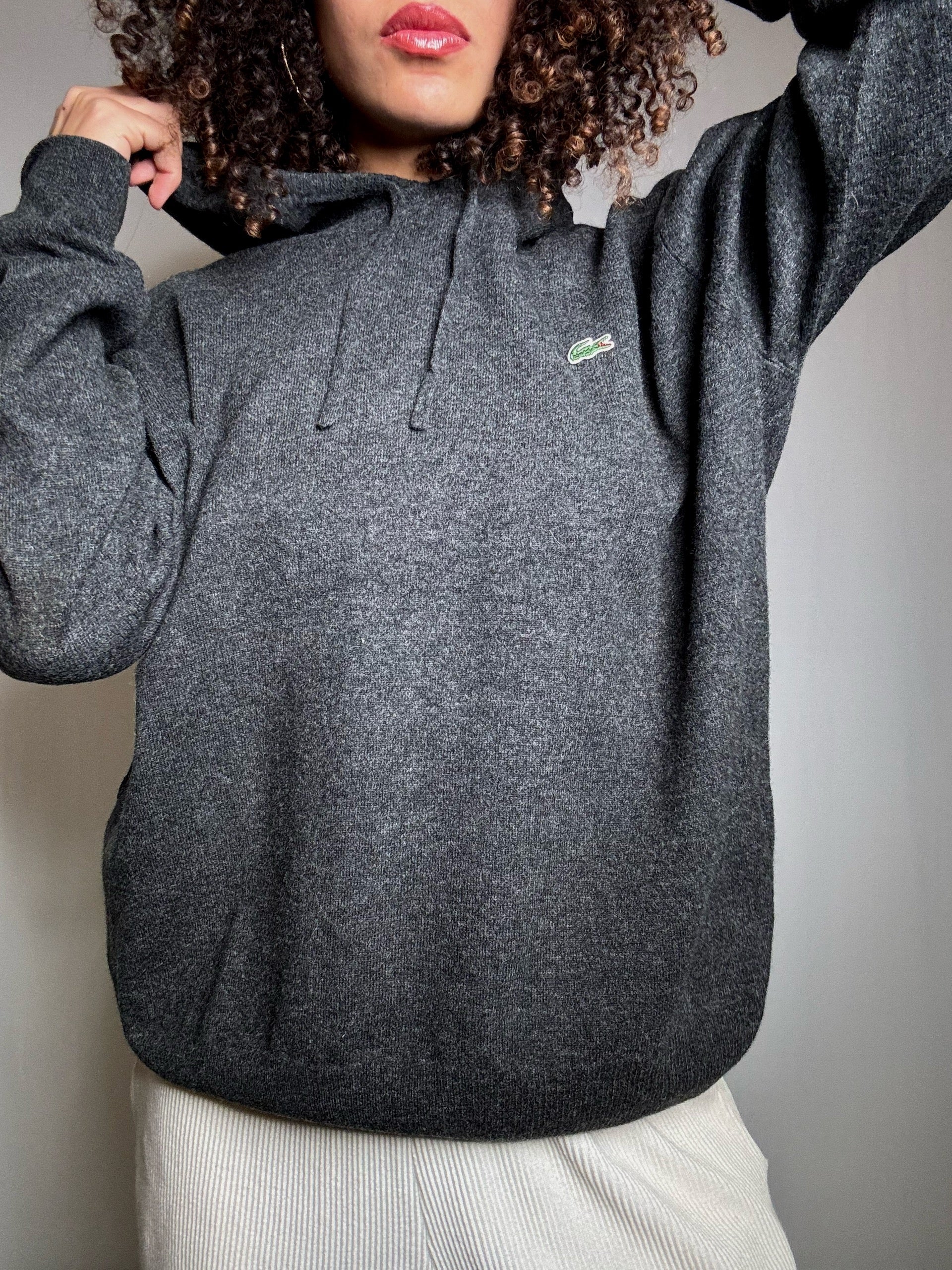 Pull à capuche gris XL Lacoste vintage