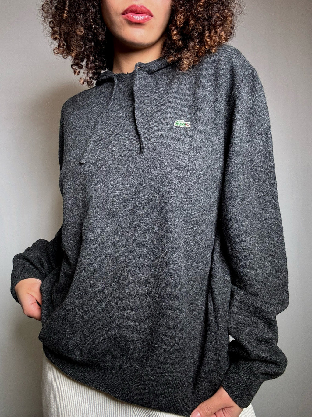 Pull à capuche gris XL Lacoste vintage
