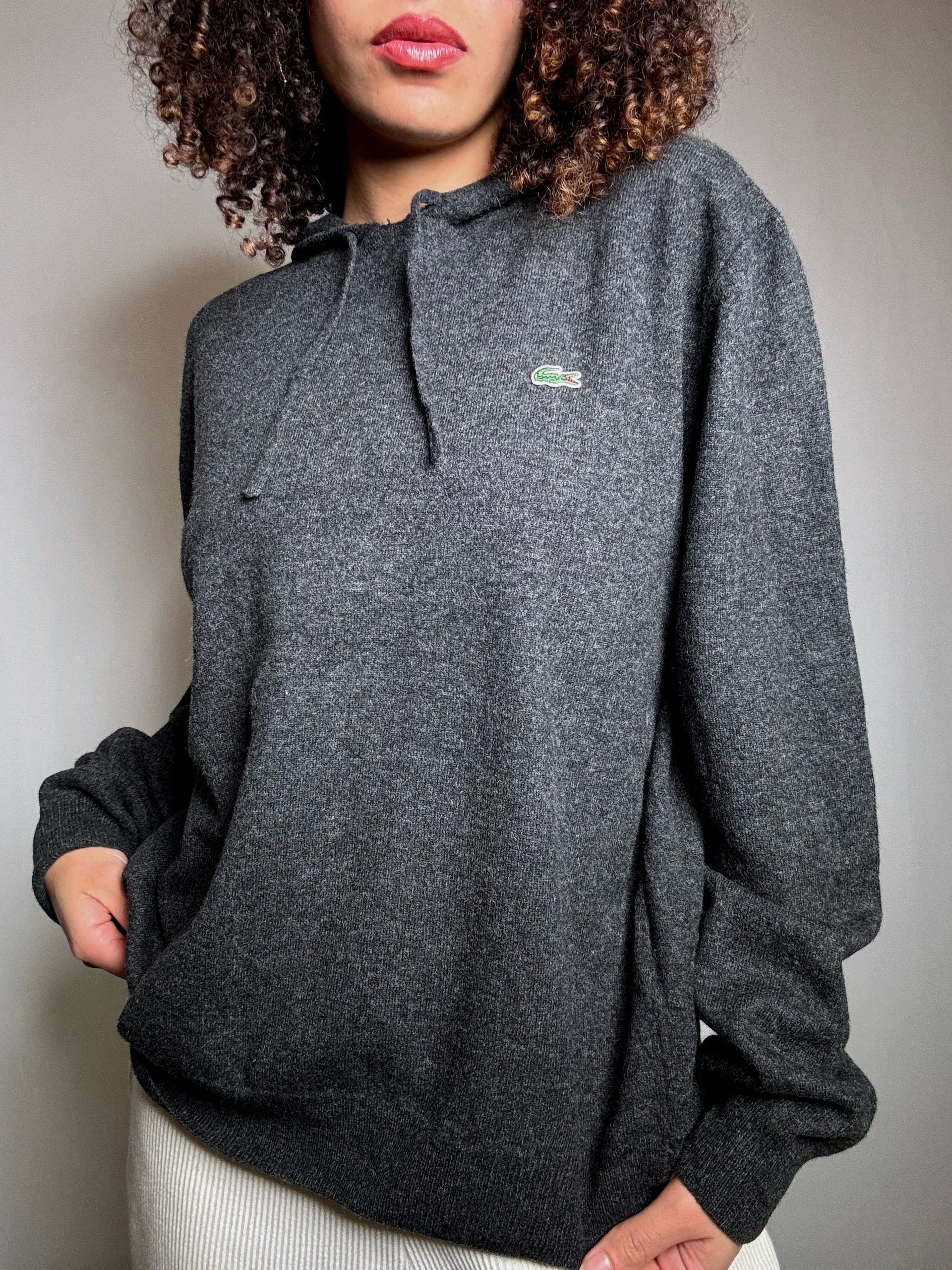 Pull à capuche gris XL Lacoste vintage