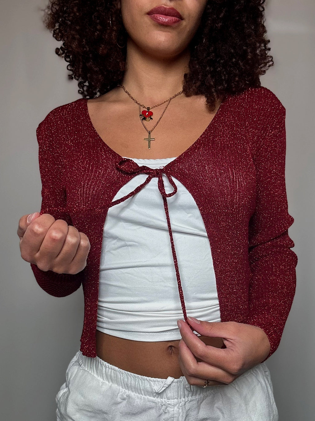 Top rouge brillant S vintage