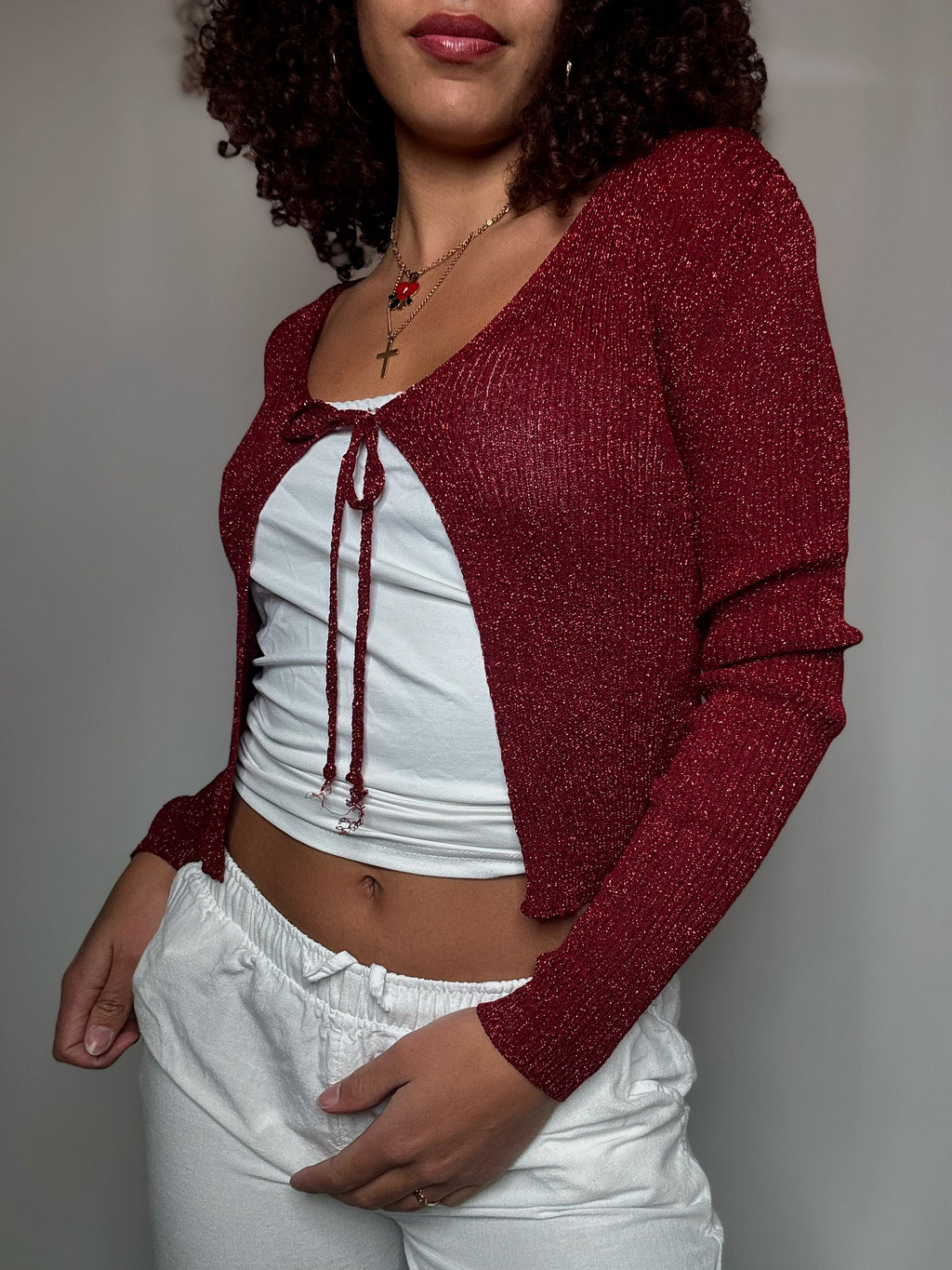 Top rouge brillant S vintage