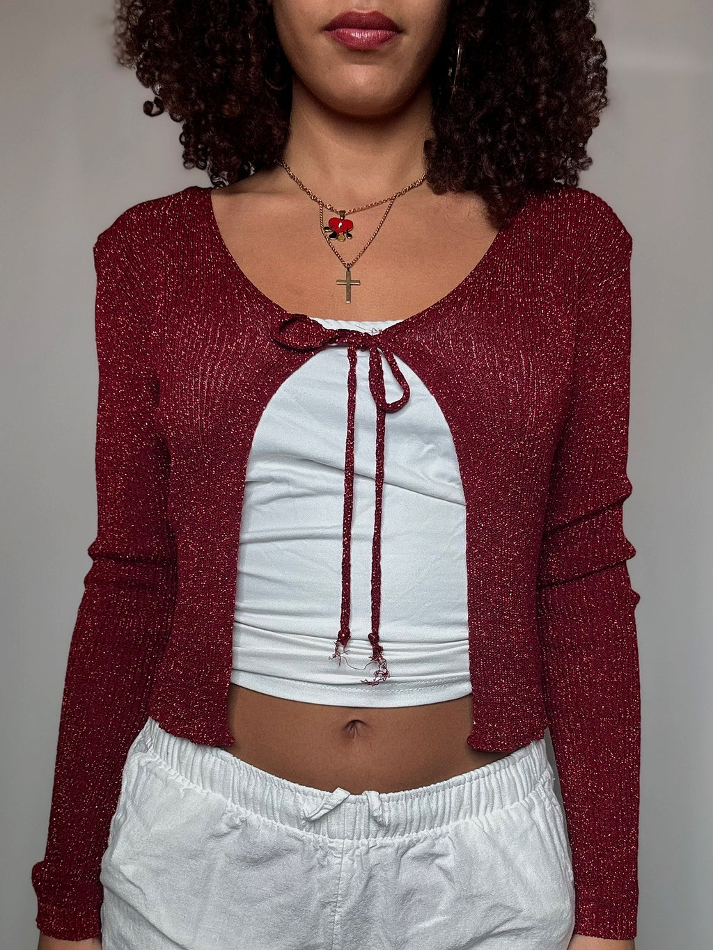 Top rouge brillant S vintage