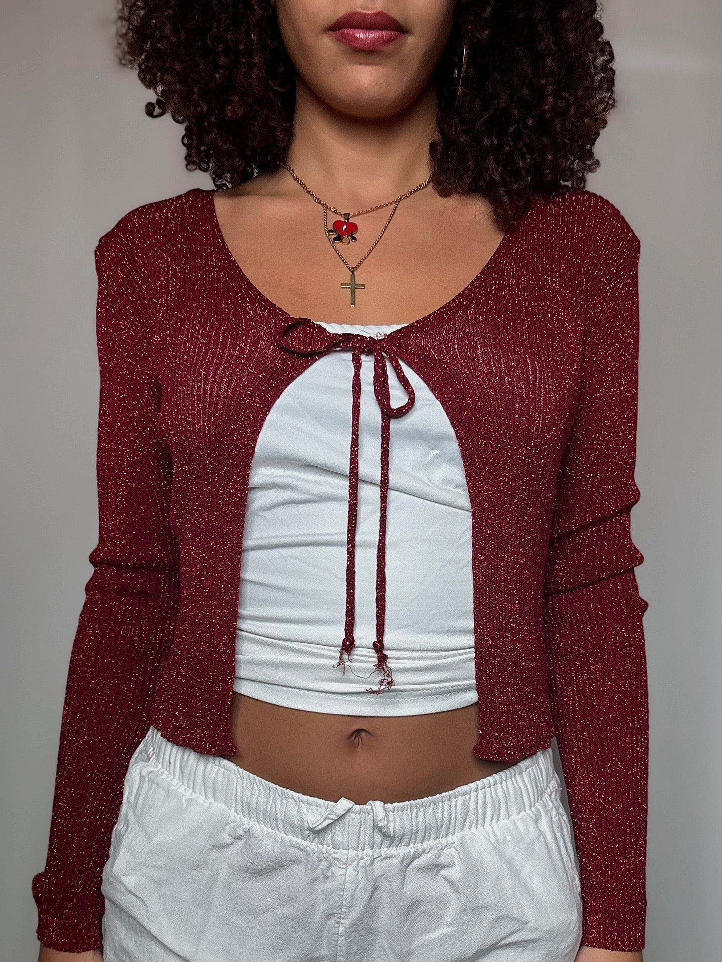 Top rouge brillant S vintage